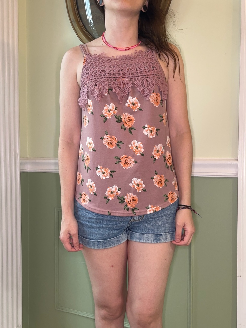 EM floral crochet tank top